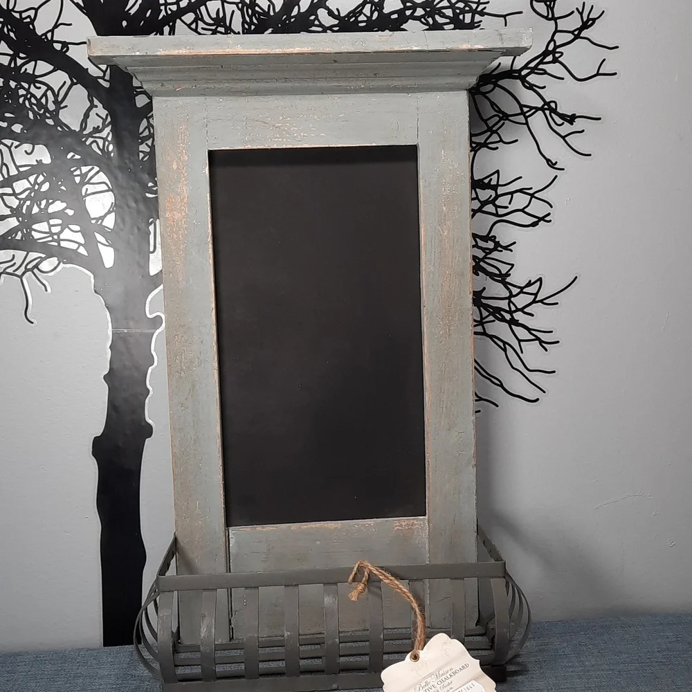 Wood Metal Chalkboard Sign Finish Wall Basket Rustic Shabby Chic Urban Farmhouse